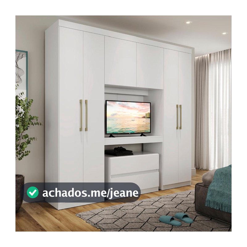 Guarda Roupa Casal 6 Portas 2 Gavetas Porto Branco com Painel de TV Carraro