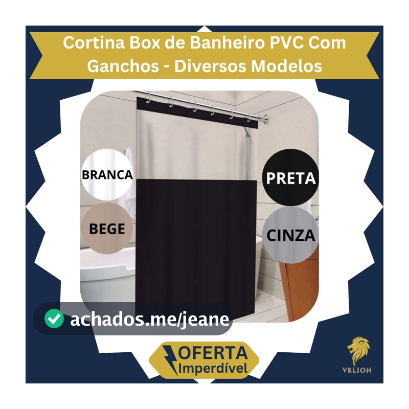 Cortina Box Banheiro PVC Com/Sem Visor Impermeável Antimofo 1,38m X 1,98m