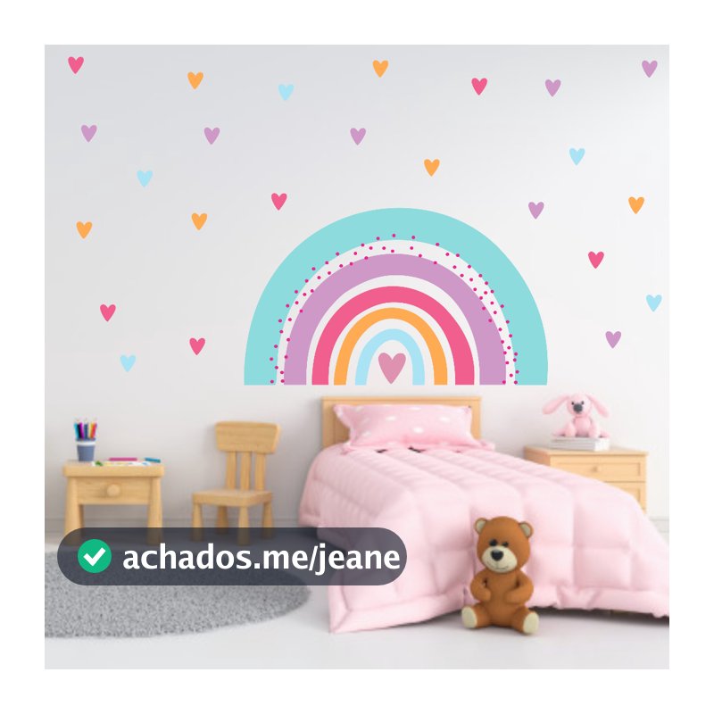 Adesivo Parede Arco Íris Colorido 100x60cm Decoração Quarto Infantil Fácil Aplicação