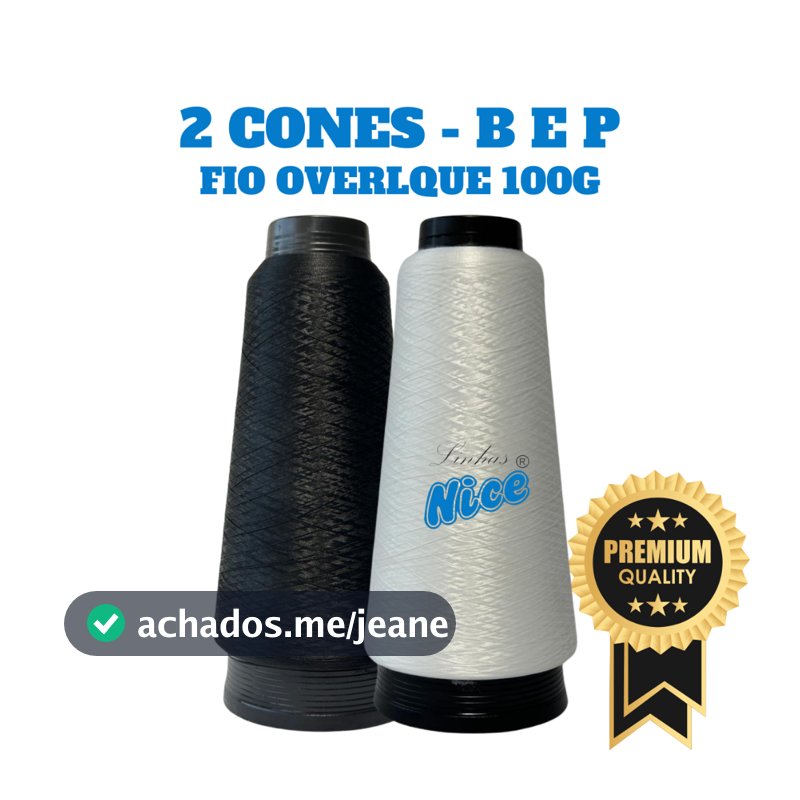 Kit 2 Fio Overloque 100g CADA - Para Maquina Overloque - Branco, Preto e Colorido.