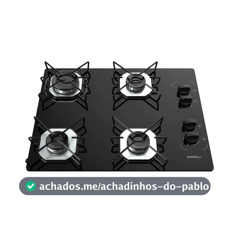 Cooktop Fogatti à Gás Ori 4 Bocas Vidro Preto Flange Inox Bivolt - Acendimento automático