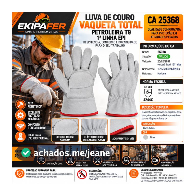 Luva de Couro Vaqueta Total Petroleira T9 1ª Linha EPI – CA 25368