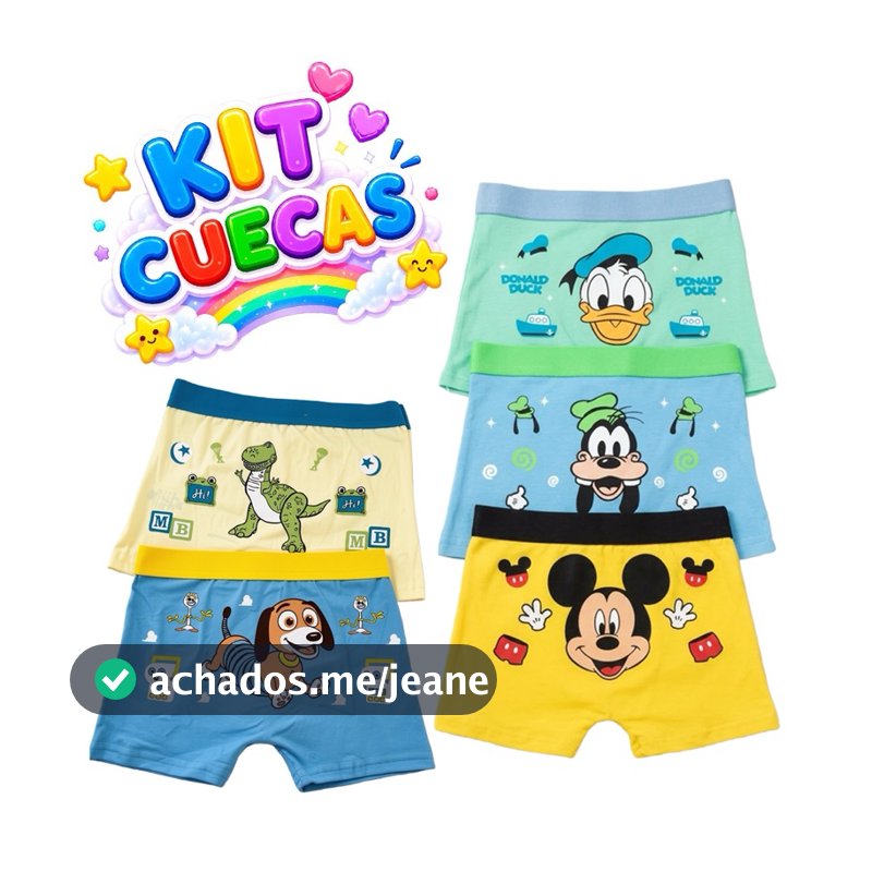 Kit 2, 3, 5 ou 10 Cuecas Infantis Menino em Algodão Temáticas Sortidas