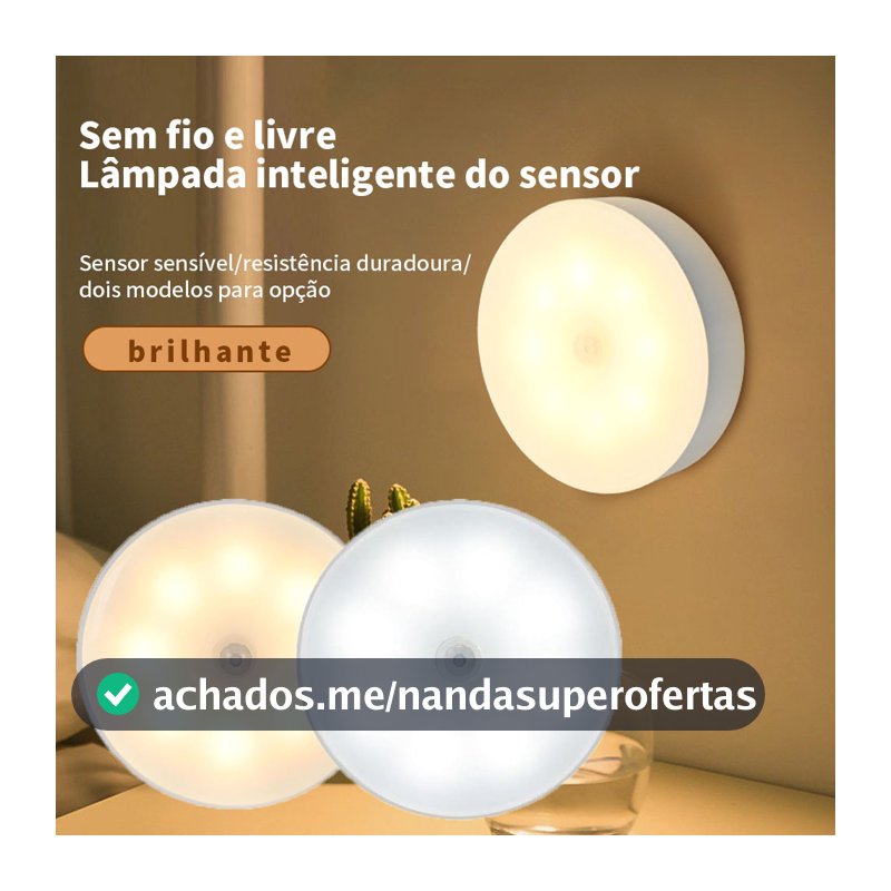 Luminária Luz LED Sensor de Movimento Magnética USB Recarregável Sem Fio com-Duas cores Lâmpada Noturna