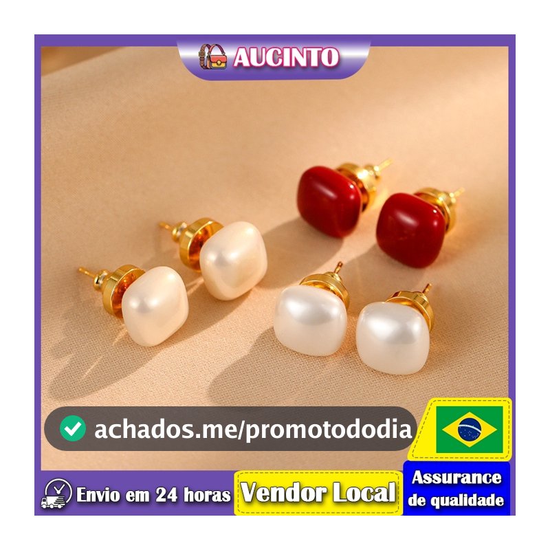 Aucinto S925 Agulha de Prata Requintada Brincos de Pérola Quadrada Brincos Elegantes Brincos Femininos