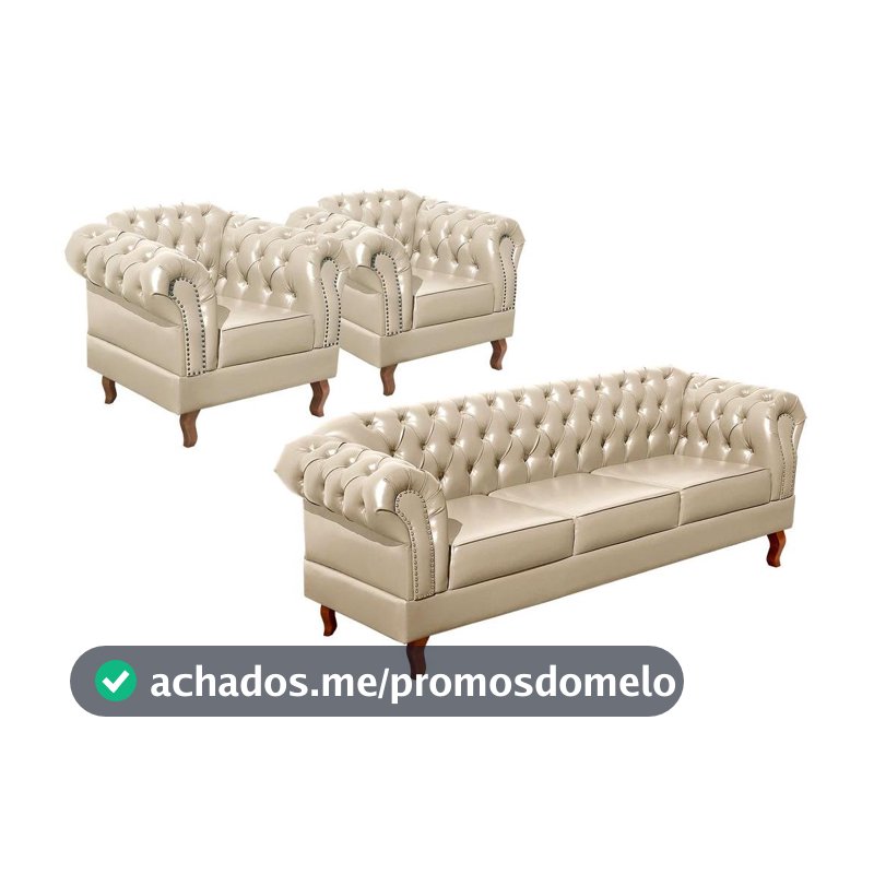 Sofá 3 Lugares Dom Pedro + poltronas Chesterfield Bella Decor