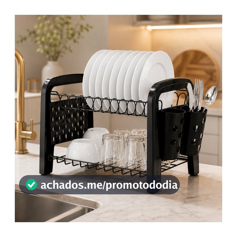 Escorredor Louça Secador Porta Talheres Não Enferruja Preto