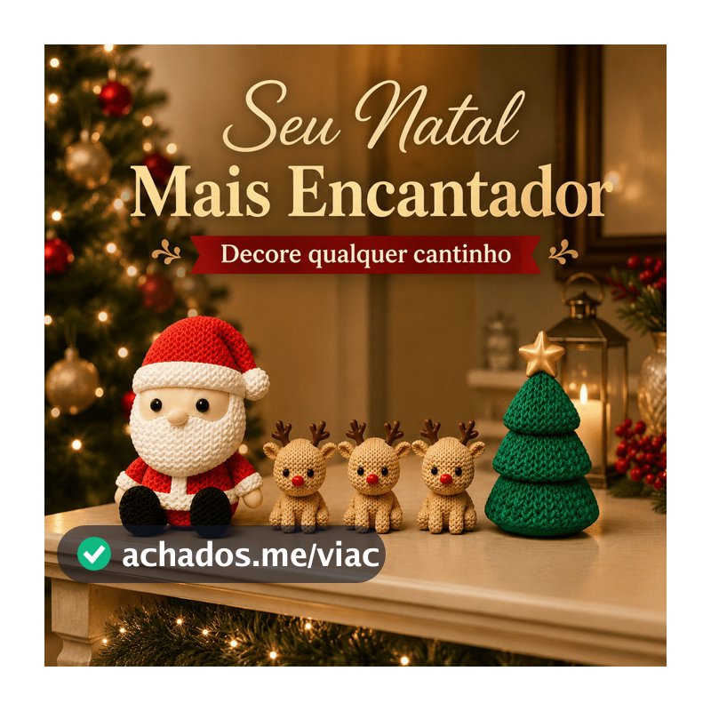 Kit Decoração Natalina Vila de Natal Papai Noel 3 Renas Árvore Presente Natal