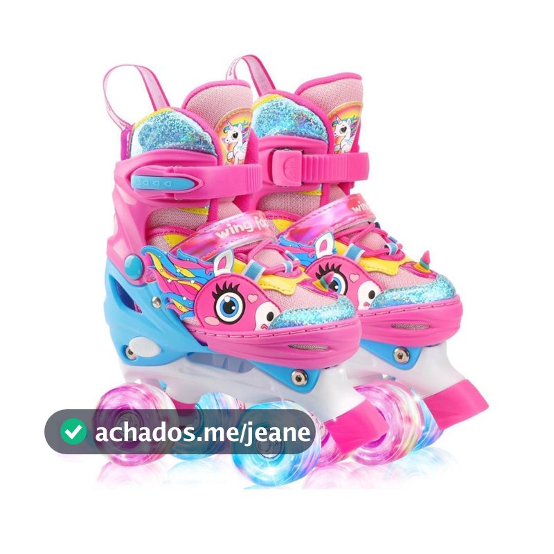 Patins Infantil Ajustavel Com Led Quad Meninas De 4 Rodas Rosa Unicornio