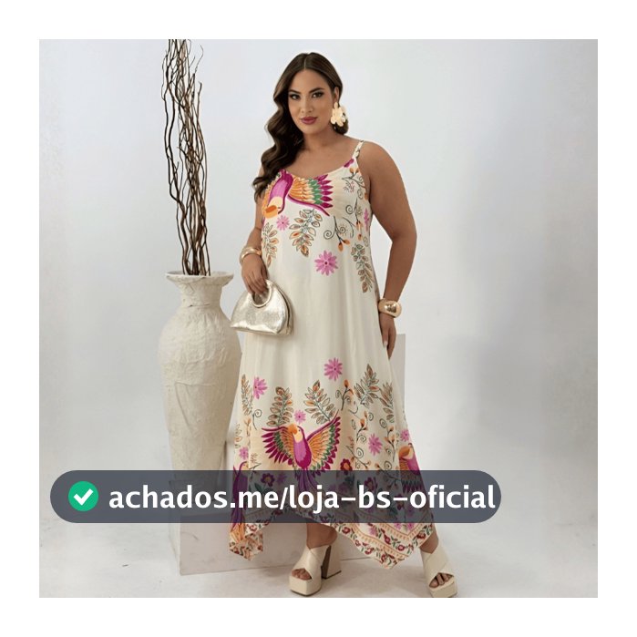 Vestido Feminino Plus Size 48 ao 58 Longo Estampado Alça Ajustável Tecido Crepinho Verão feminino curves