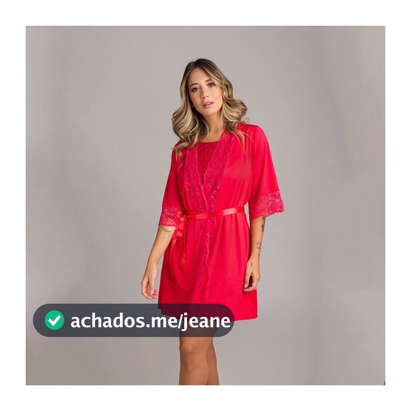 Robe em Microfibra com Detalhes em Renda