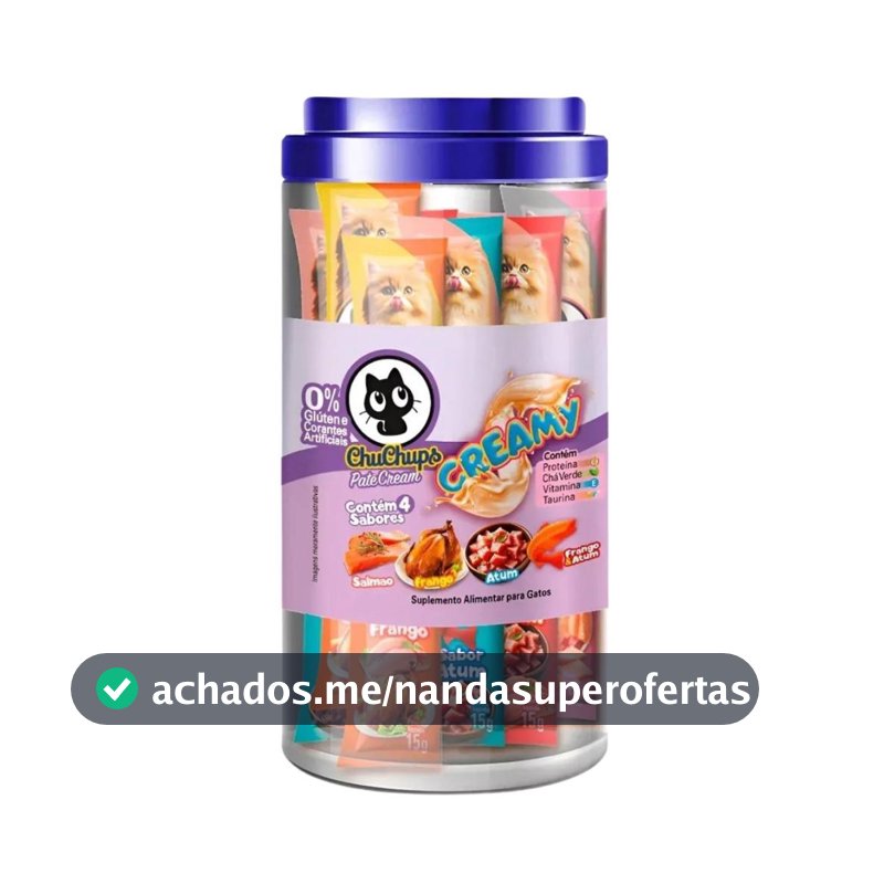 Petisco Para Gatos ChuChups Cream Pote Sortido com 24 Tubos