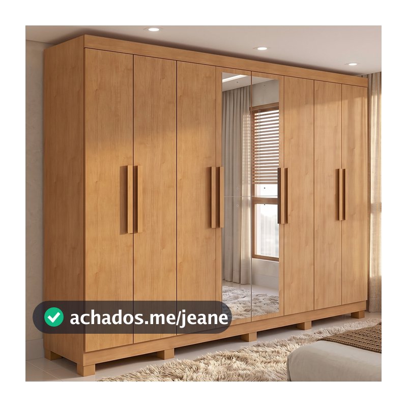 Guarda-roupa Casal Easy Slim 8 Portas Com Espelho e Pés Amendoa Clean