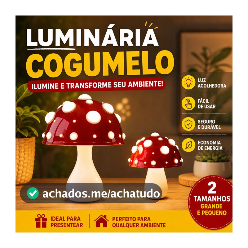 Luminária Cogumelo Decorativa 3 Modos De Luz Recarregável Para Quarto Sala Decoração De Casa