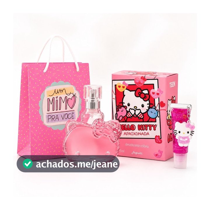 Kit Presente Hello Kitty Apaixonada Jequiti Perfume 25ml Gloss Sacola