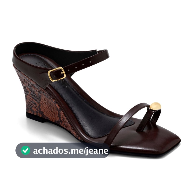 Sandália Anabela Feminina Lumiss Tamanco Salto Médio Bico Quadrado Piton Cobra Enfeite Dourado Fivela