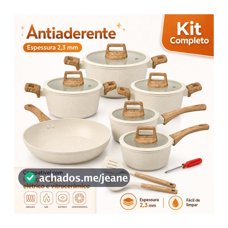 8 peças Jogo De Panelas 2.3mm Antiaderente Indução