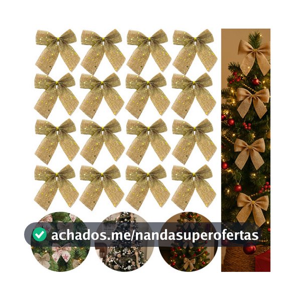 Laços De Juta 10cm Enfeite Arvore Natal Premium Marrom claro qualidade luxo decoração natalina premium brilhante glitter