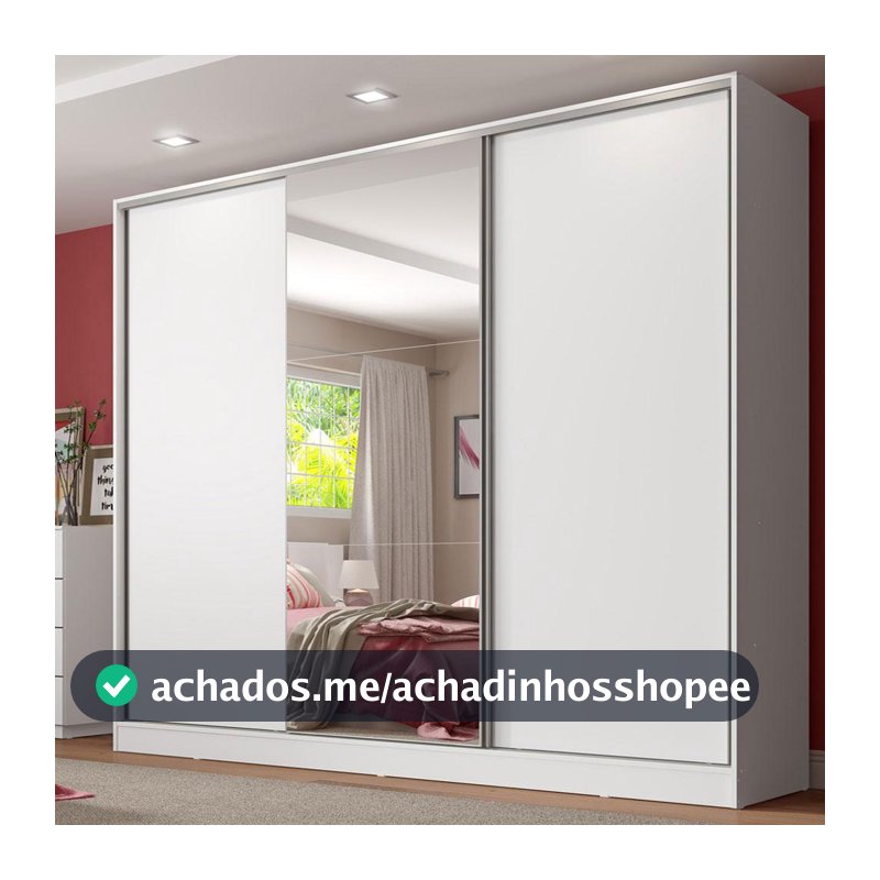 Guarda Roupa Casal 100% MDF com Espelho 3 Portas de Correr Royale Madesa