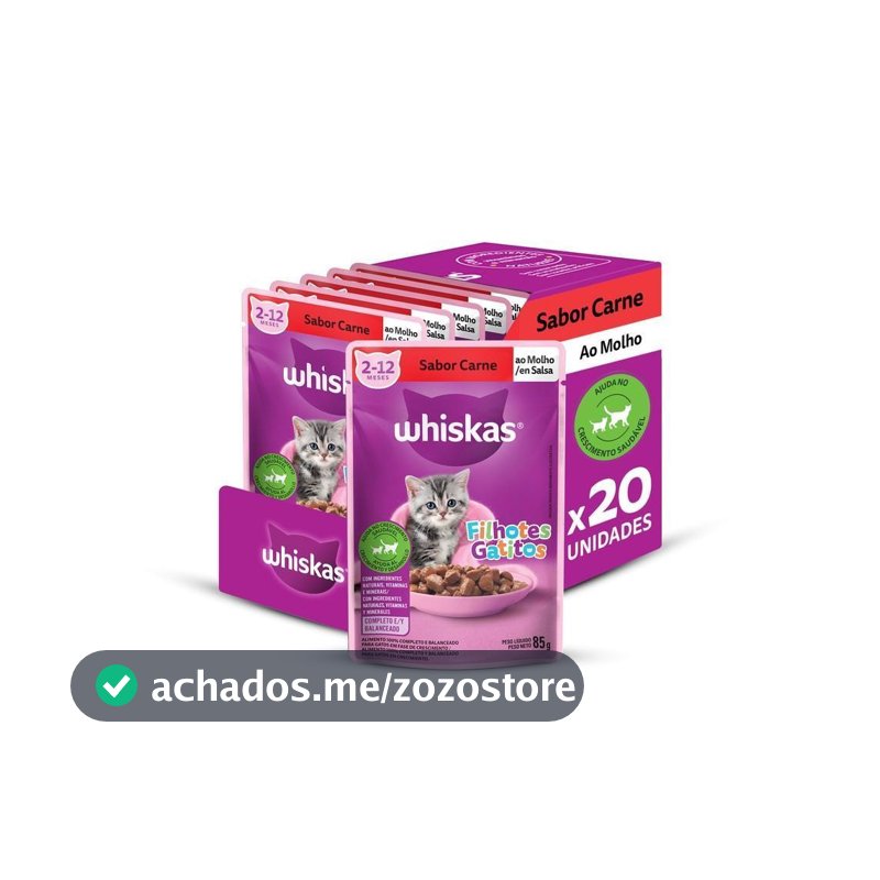 Kit Ração Úmida Carne ao Molho para Gatos Filhotes 20 Unidades Whiskas Sachê