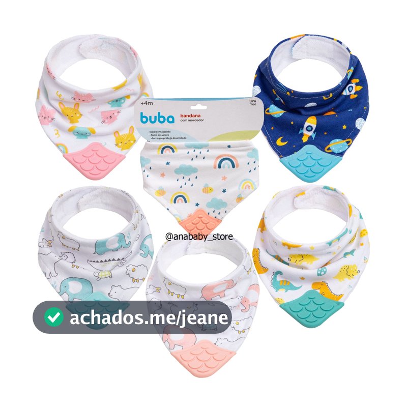 Bandana Buba Babador Com Mordedor Massageador Algodão Dentes Gengiva Mordedor Bebê