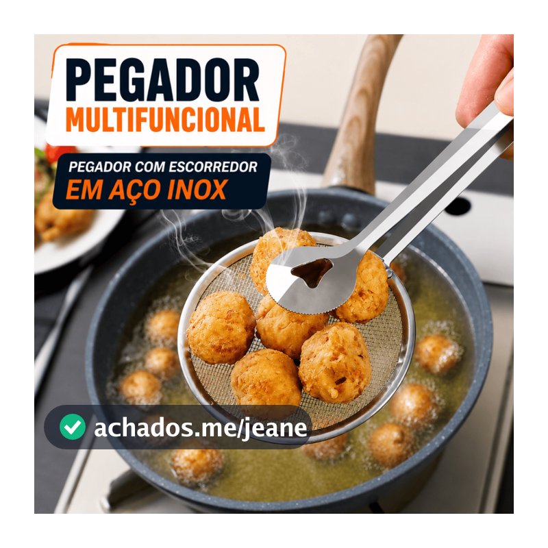 Pegador com Escorredor em Aço Inox Multifuncional para Frituras Alimentos Cozinha