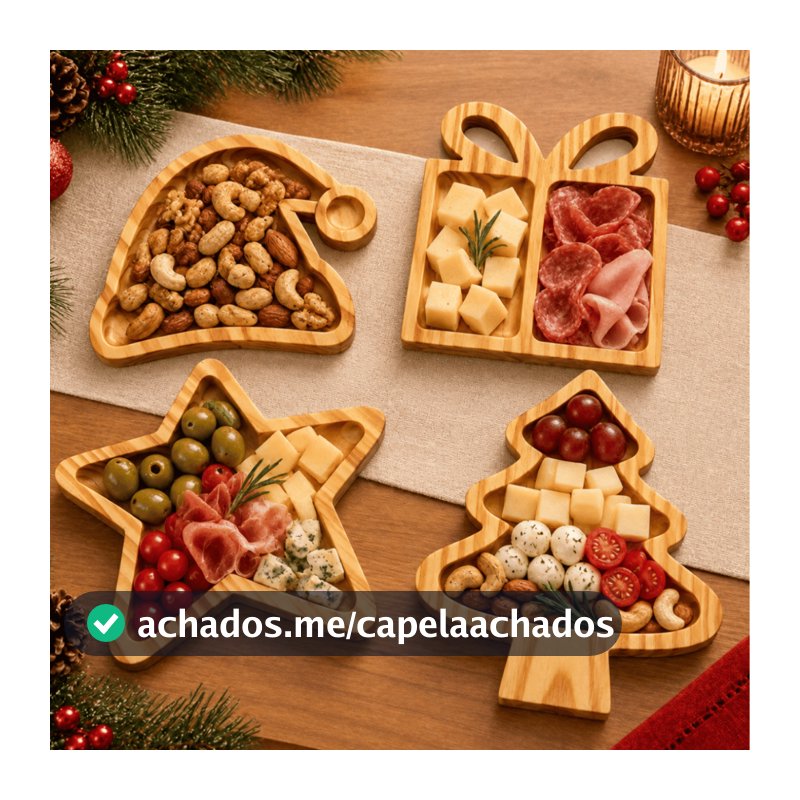 Petisqueira de Natal Madeira Pinus Tábua de Frios Mesa Posta Petiscos Gorro Presente Pinheiro Estrela
