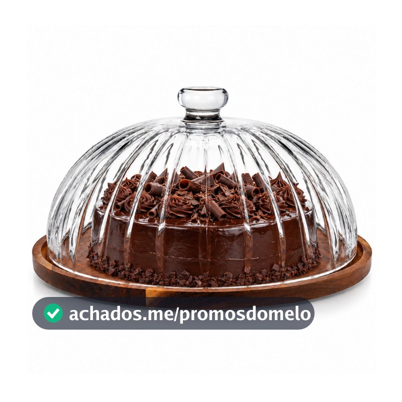 Boleira Tampa de Vidro Com Base em Madeira Porta Bolos - Monte Carlo