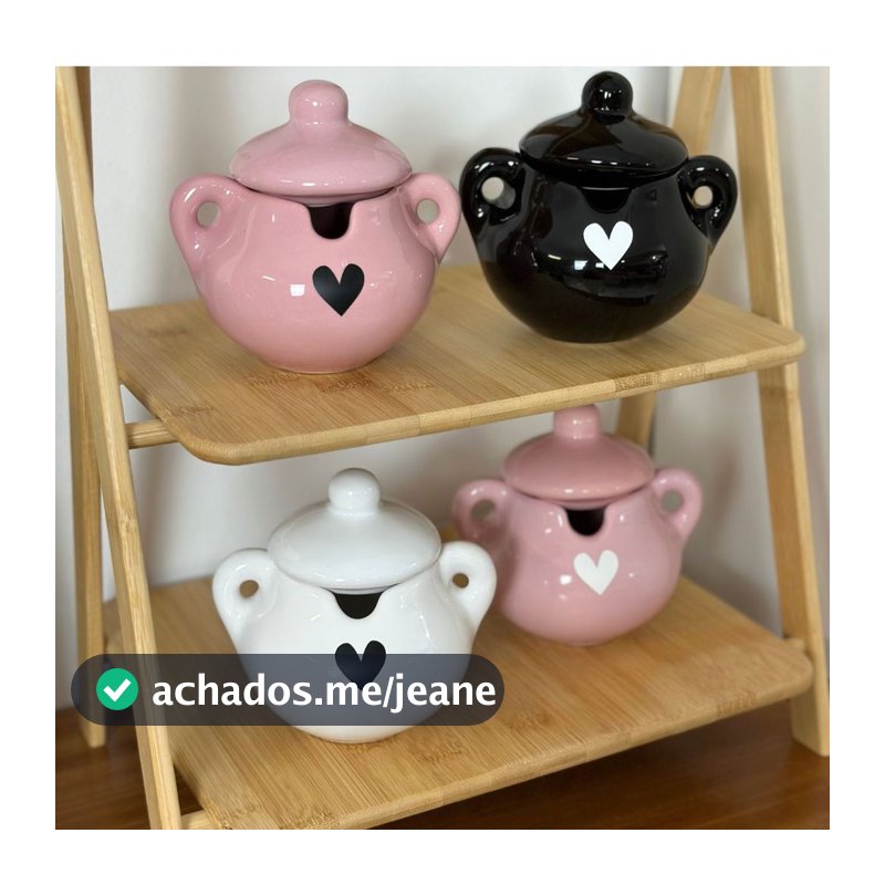 Açucareiro Porta Açucar de Cerâmica Personalizado Com Coração 210ml