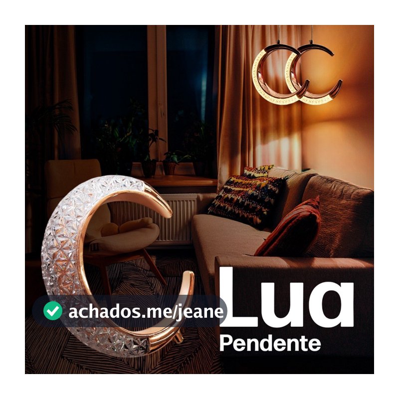 Luminária Pendente LED Lua Minguante Cristal Dourado Iluminação Moderna 110V/220V