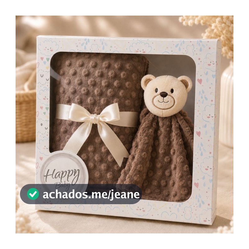 Cobertor de Bebê Manta c/ Naninha Para Menina Menino Mantinha Premium Pipoquinha 02 Peças com Caixa