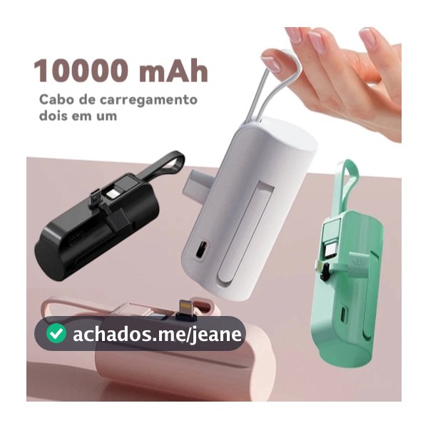 Carregador Portátil Mini Power Bank 10000mAh Com 02 Saídas Tipo-C / Lightning