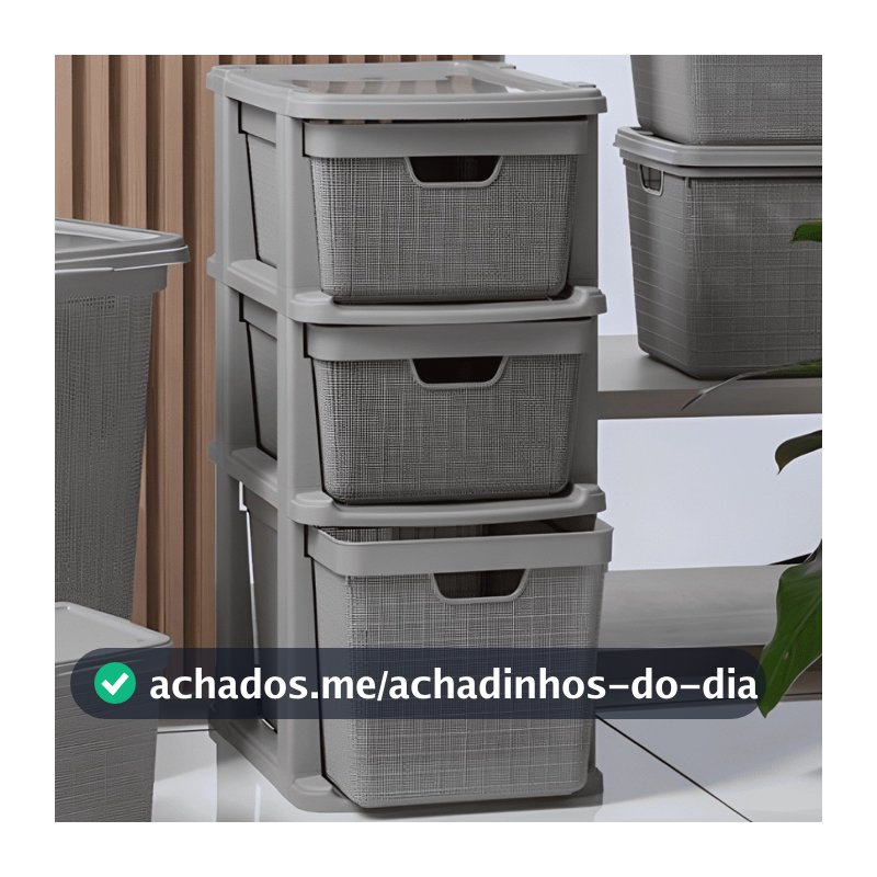 Gaveteiro Organizador de Chão  de Plástico com 3 Gavetas 15 litros Moderno com Textura Jutta