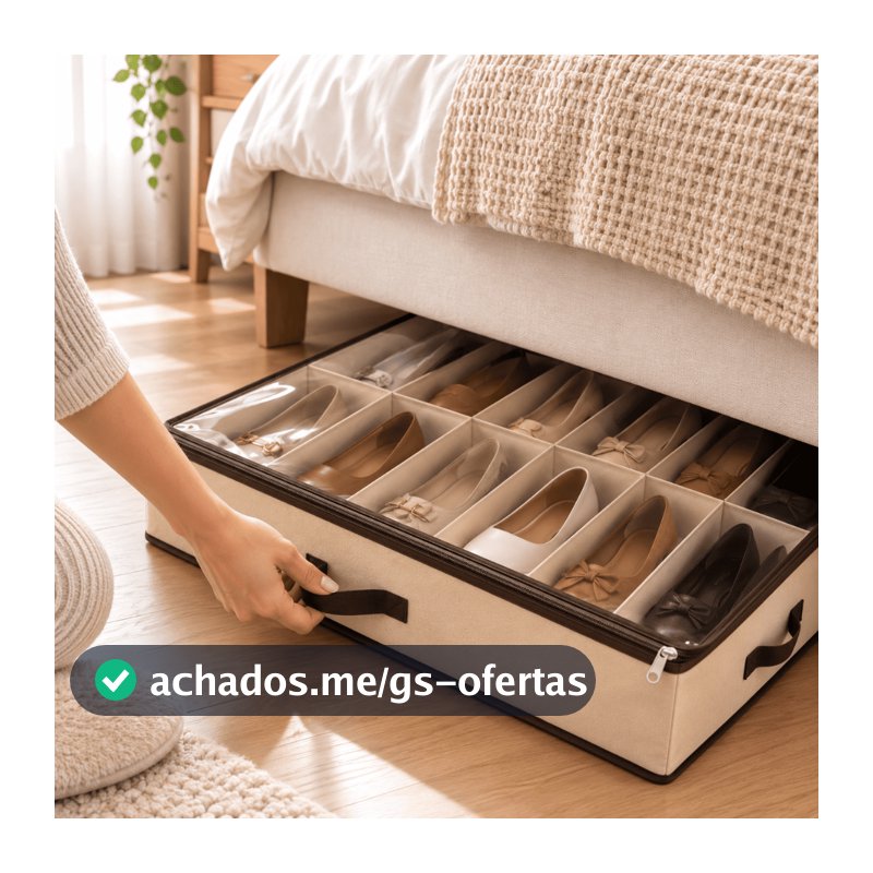 Sapateira Organizador Fléxivel 12 Pares Divisórias Sapato Tênis Chinelo Tampa Zíper Portatil CHEF D