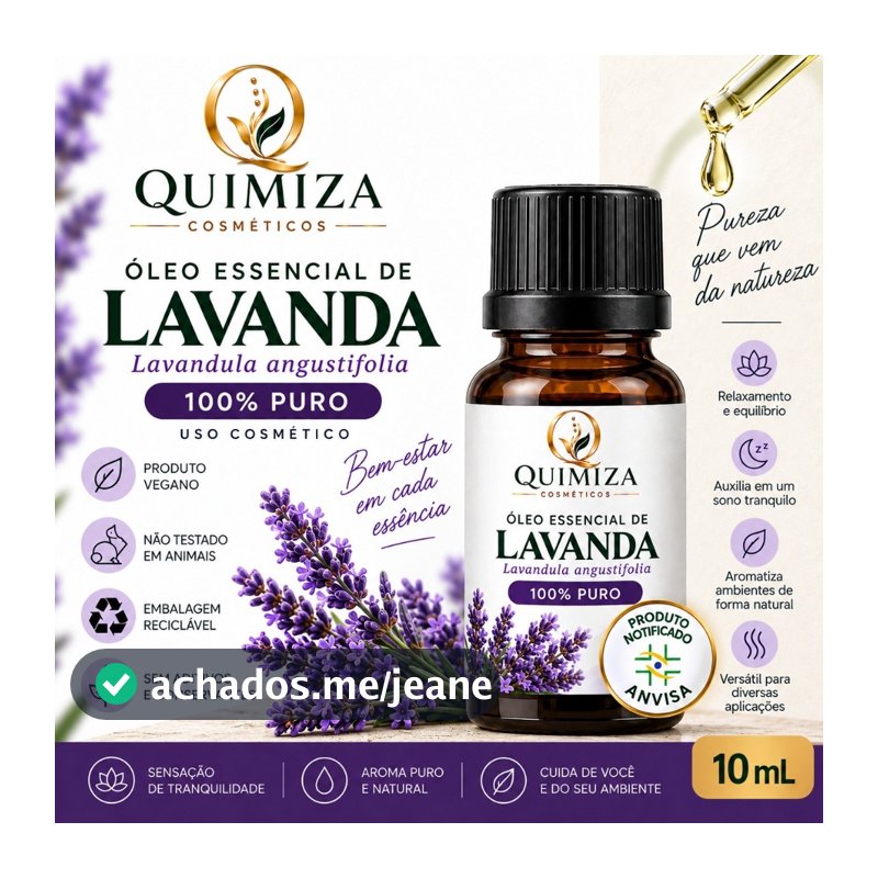 ÓLEO ESSENCIAL DE LAVANDA 100% PURO – 10 mL USO COSMÉTICO