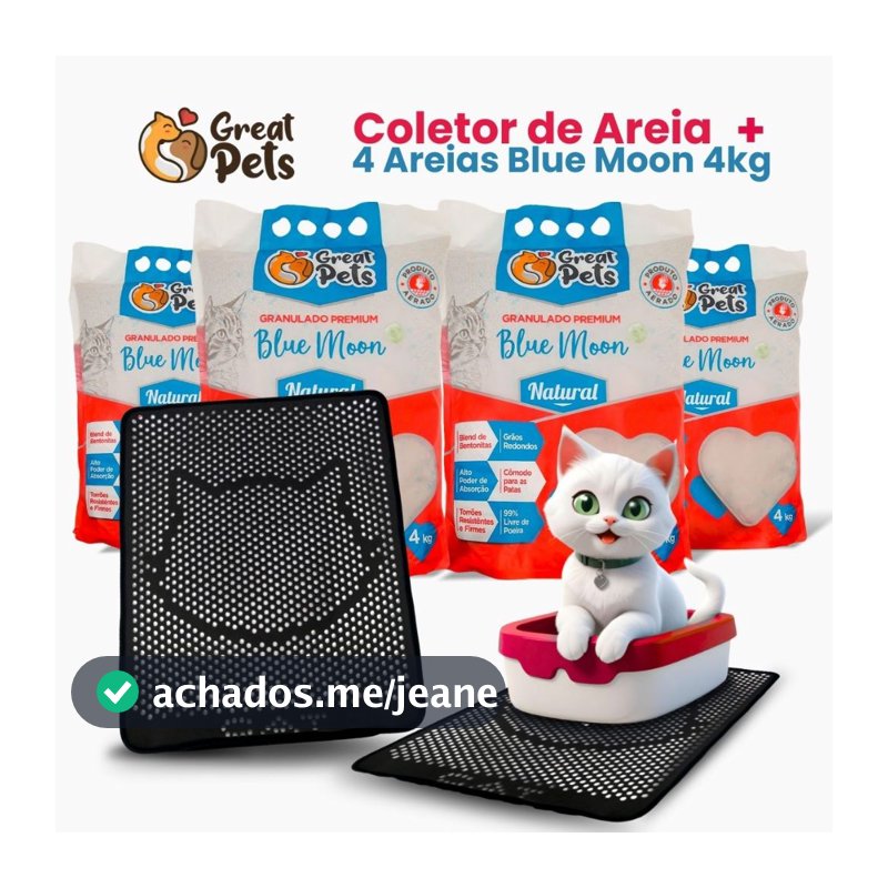 Kit 4 Areia Blue Moon Great Pets 4kg E Tapete Coletor Mypetone