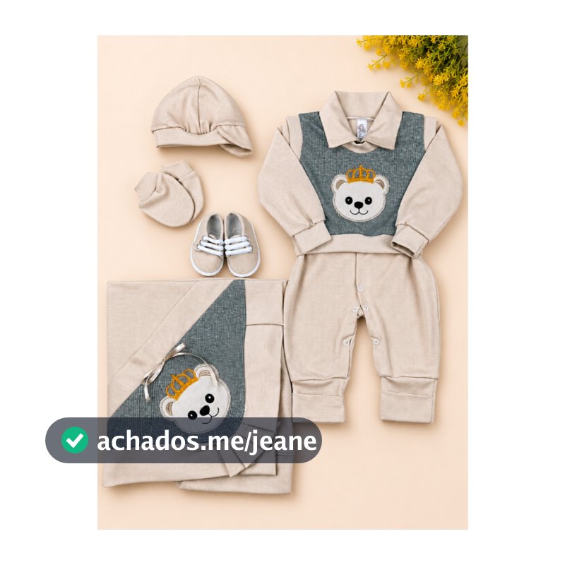 Saída de Maternidade de Urso Areia Masculina de Luxo kit Completo