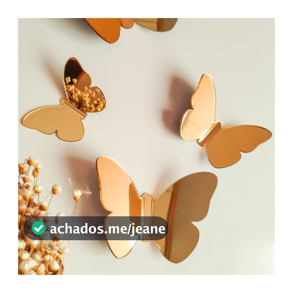 kit  12 Borboletas acrílico 3d espelhado dourado rosé decoração parede quarto infantil festas