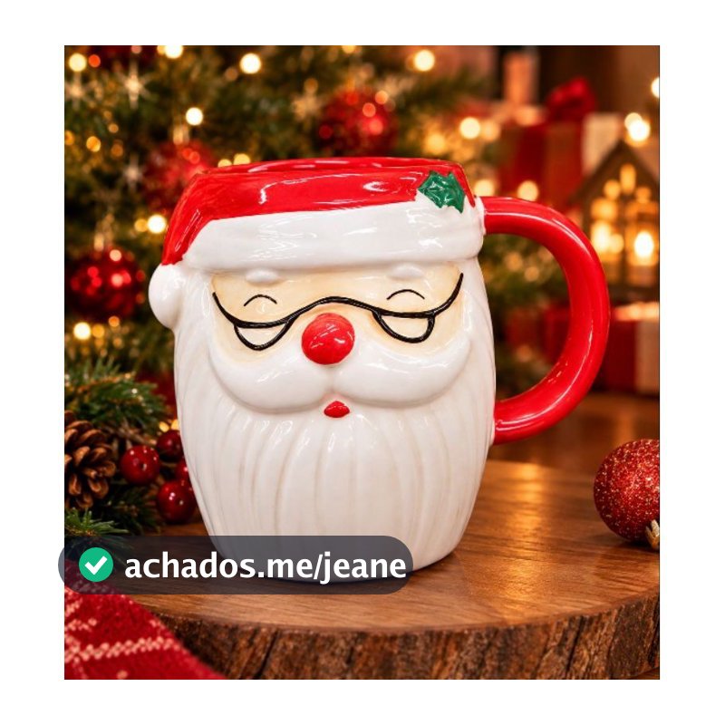 Caneca de Natal Papai Noel 330ml Cerâmica Decoração Natalina Café da Manhã Ceia Festas de Natal
