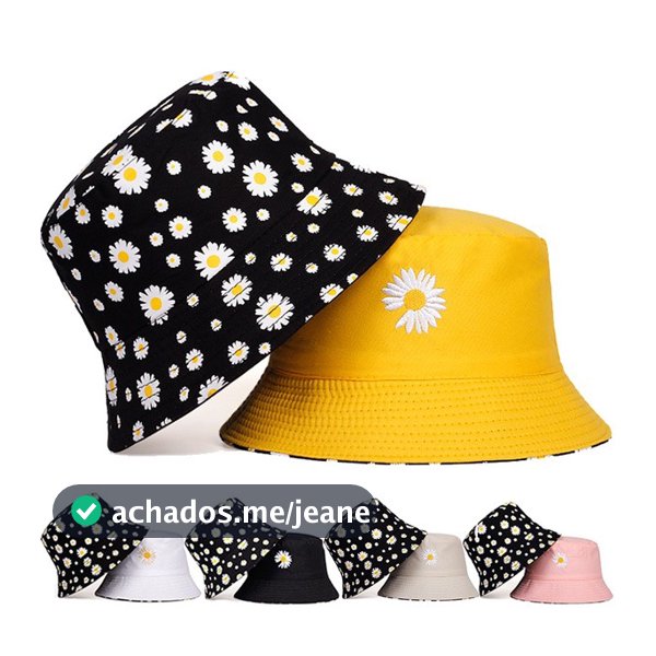 chapéu unisex balde bordado pequenas margaridas dupla face bucket hat