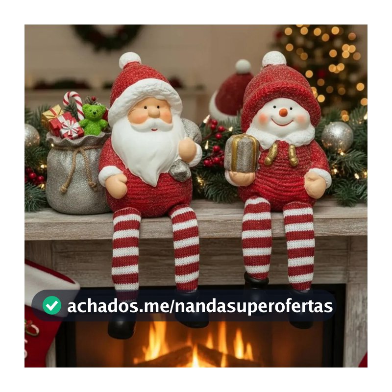 Enfeite De Natal Papai Noel e Boneco de Neve Cerâmica 22cm  2 unidades