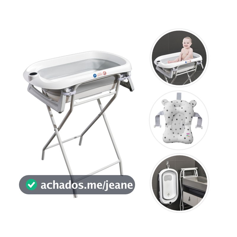 Banheira Para Bebê Dobrável C/Suporte Wish Branco Maxi Baby