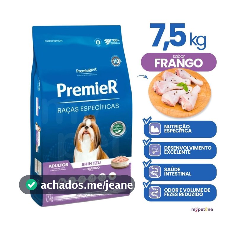 Ração Premier 7,5kg Shih Tzu Frango Cães Pequenos