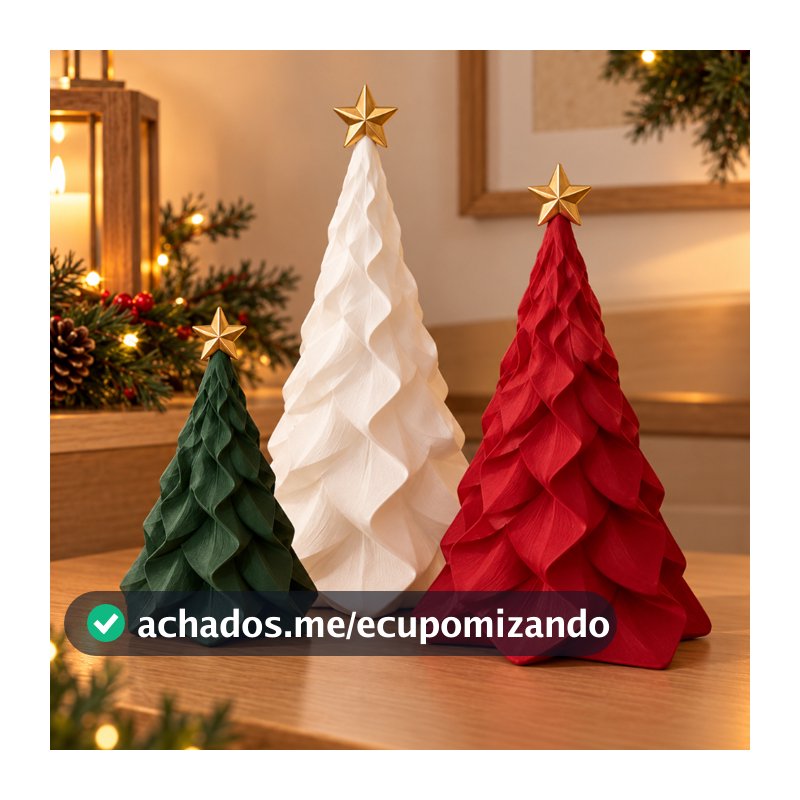 Trio de Árvores de Natal Decorativas em Impressão 3D – Verde, Vermelha e Branca