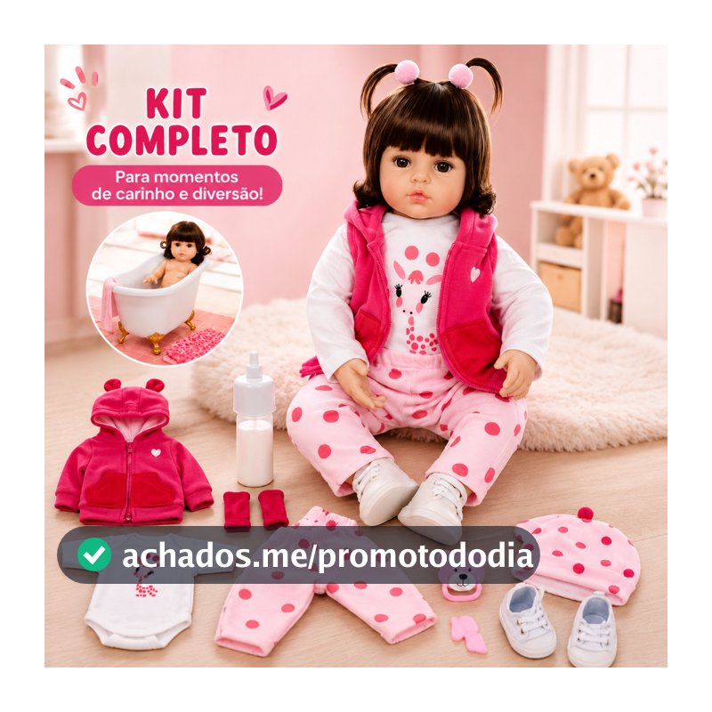 Boneca Reborn Girafinha 48cm Kit Completo com Roupinhas e Acessórios
