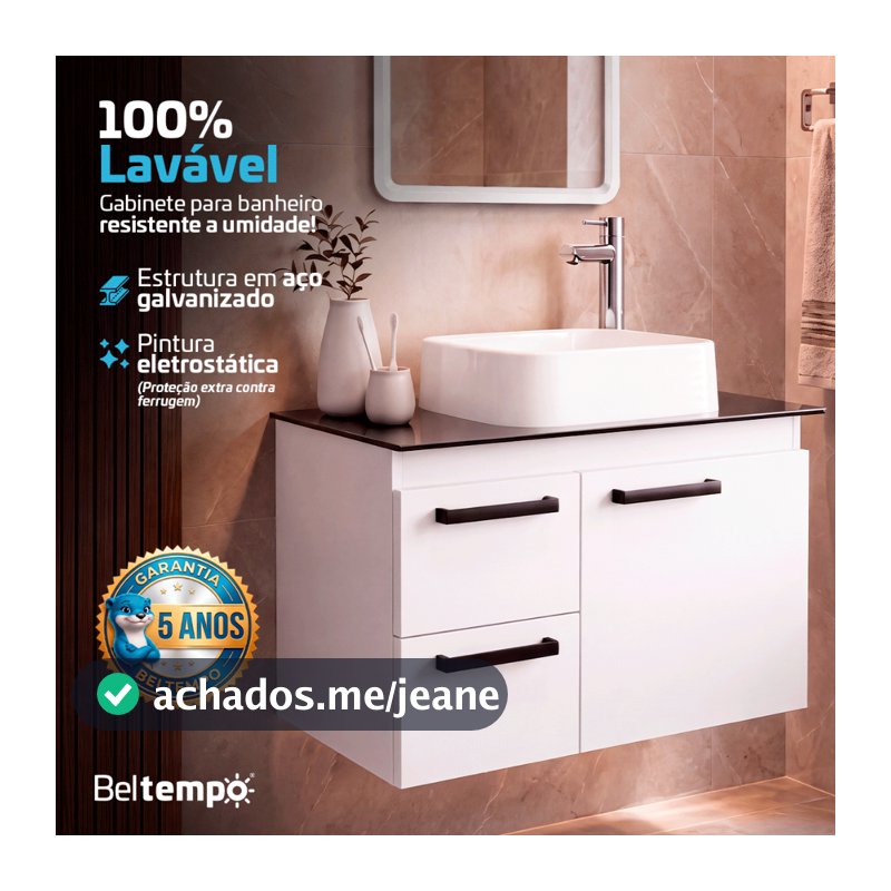 Gabinete Banheiro Suspenso com Cuba de Apoio Armário Aço Galvanizado Lavável 62x36 Ares Beltempo