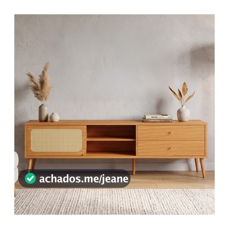 Rack para TV 220cm Até 60 Polegadas 2 Gavetas 1 Porta Curve Carvalho Rosé com Palha - Dalla Costa