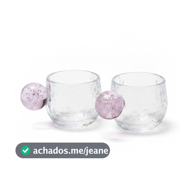 Jogo de Mini Canecas Xícara de Café Vidro Martelado Bolinha Rosa Bolhas Esférico 2 Un 100ml