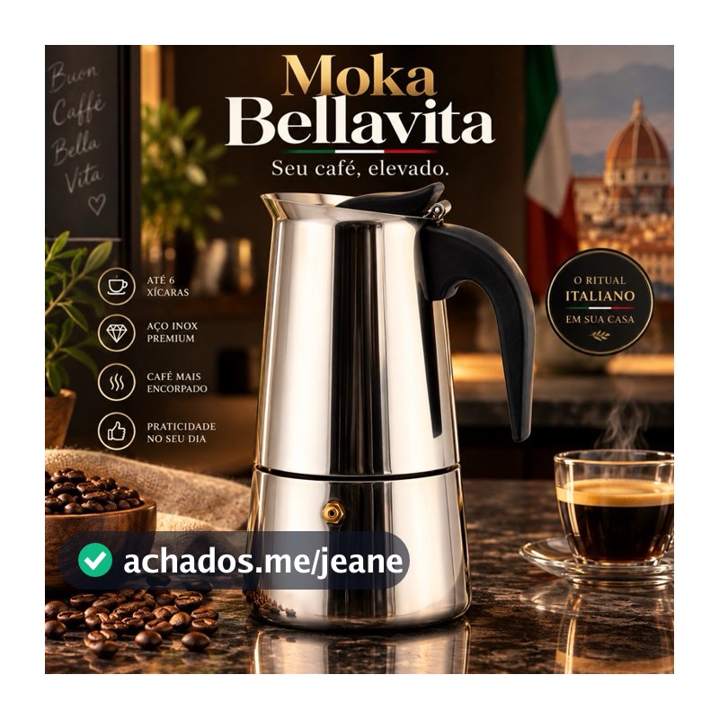 Cafeteira Italiana Moka Inox 300ml 6 Xícaras Café Bellavita Premium