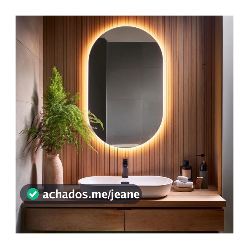 Espelho de vidro Oval 80x50 cm Borda Polida Lapidada com Led Banheiro Escritorio sala